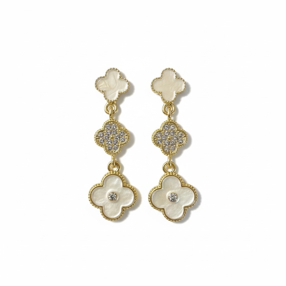 Gold and Pearl White Dangle Earrings